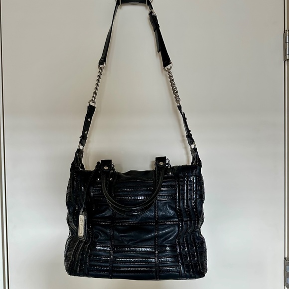 Badgley Mischka | American Glamour | Black Leather + Metal Shoulder Bag - Picture 3 of 8